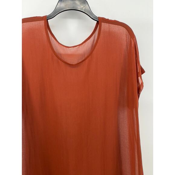 UNBRANDED Women’s Burnt Orange Crewneck Sheer Short Sleeve Midi Dress SZ OS - Picture 3 of 7